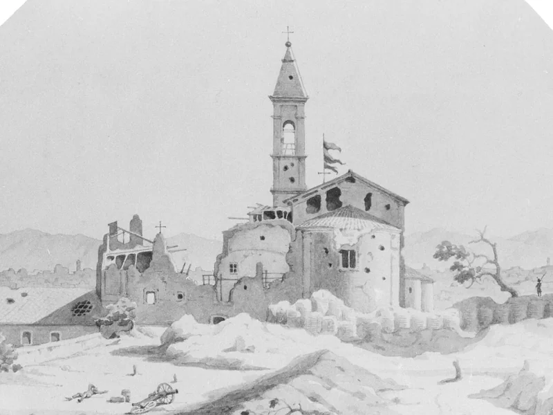 1804-Benno Friedrich Tormer - Rovine con cannoni e soldati